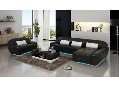 Ledersofa Bank Woonlandschap Hoekbank + Fauteuil Hoekset Design