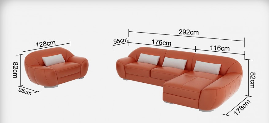 Ledersofa Bank Woonlandschap Hoekbank + Fauteuil Hoekset Design