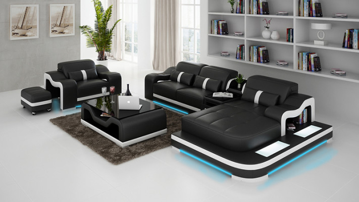 Leren bank Bank Woonlandschap Hoekbank Hoekbankstel Ontwerp Modern Sofa G8027E