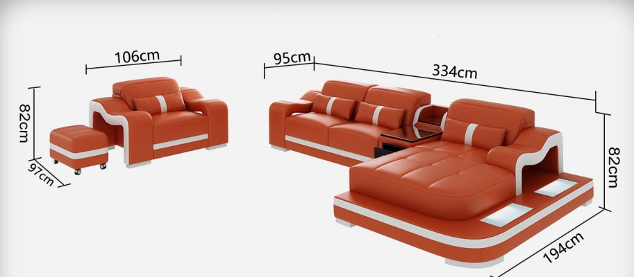 Leren bank Bank Woonlandschap Hoekbank Hoekbankstel Ontwerp Modern Sofa G8027E
