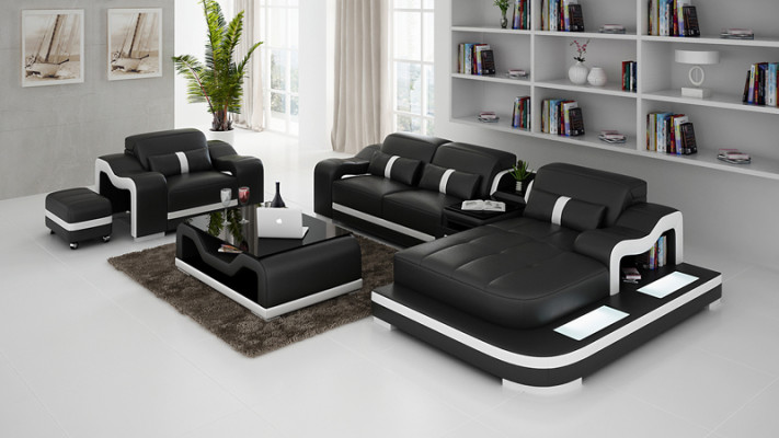 Leren bank Bank Woonlandschap Hoekbank Hoekbankstel Ontwerp Modern Sofa G8027E