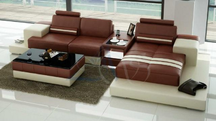 Leren hoekbank met USB, design zitsuite, woongebied 2725B  Leerhoekbank met USB, design zithoek, woongebied 2725B