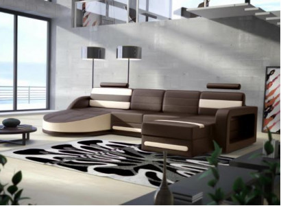 WOONLANDSCHAP SOFA SET ONTWERP HOEKBANK Bruin-Beige LEDEREN BANKSTEL XXL HOEKBANK