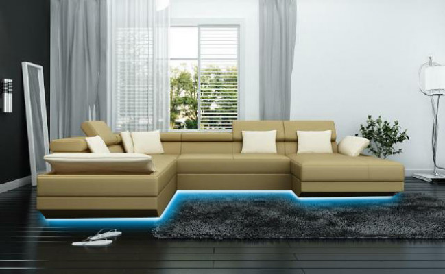 Leren bank Bank Bank Bankstel Hoekstel Woonlandschap XXL Big hoekbank 2719D