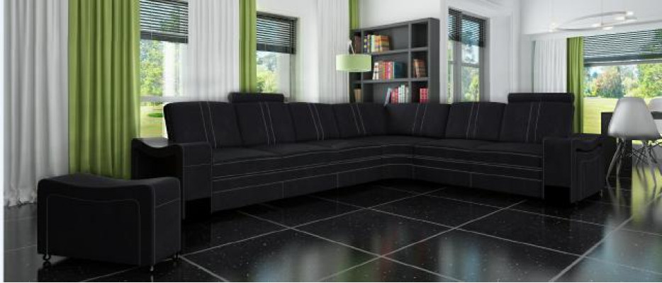 Stoffbank Textiel Bekleding Hoekbank Bank met USB Hoekbank Woonlandschap Stoffen Bank