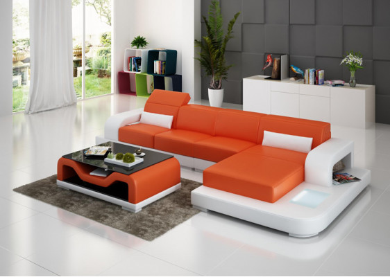 Leren bankstel met USB woonlandschap hoekbank hoekstel bank ontwerp bank G8006C.