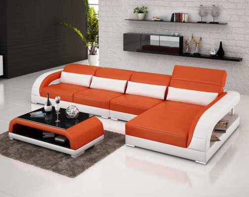 Leren bankstel met USB, woonlandschap hoekbank hoekstel modern design bank G8016C.