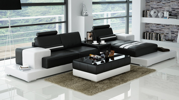 Leren bankstel met USB woonlandschap hoekbank hoekstel design bank bank L6004D