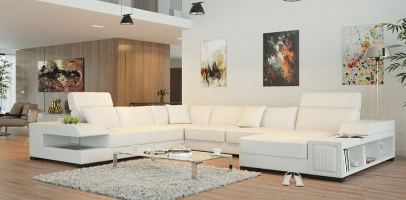Sneeuwwit design hoekbank in U-vorm voor een luxueuze woonomgeving.