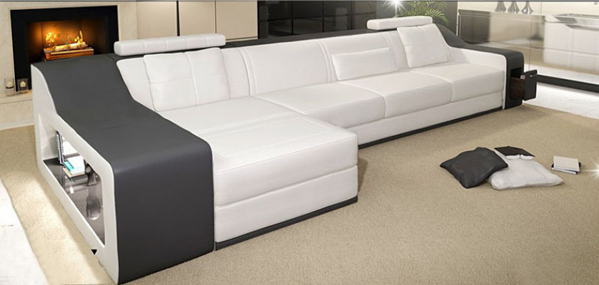 Leren bankstel met USB Woonlandschap Hoekbank Hoekstel Moderne bankstelontwerp B2017B