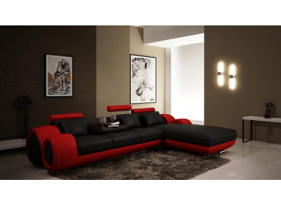 Gepatenteerd ontwerp hoekbank Sofa + USB, Gestoffeerde lederen hoekwoonlandschap BERLIJN.