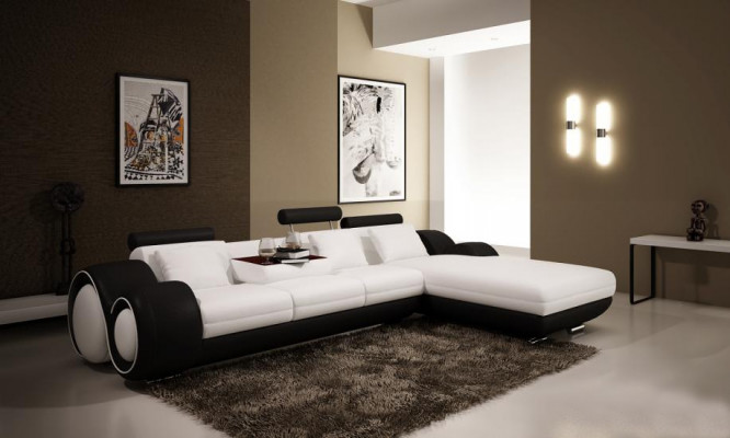 Gepatenteerd ontwerp hoekbank Sofa + USB, Gestoffeerde lederen hoekwoonlandschap BERLIJN.