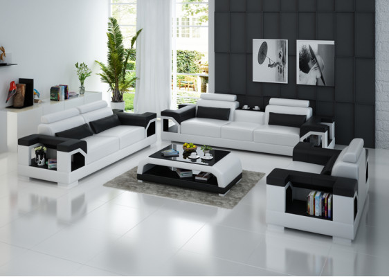 Garnituur Leren Bank + USB Bank Beklede Banken Bank Woonlandschap Luxe 3+2+1
