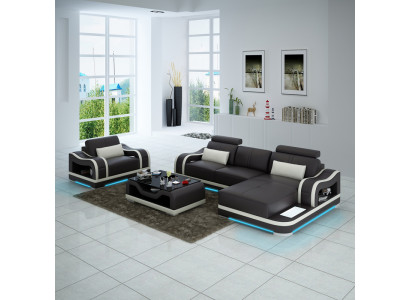 Leren bank Bank woonlandschap hoekbank + fauteuil hoekcombinatie Modern G8030E