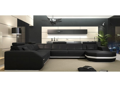 Leren bank Hoekbank Woonlandschap Hoekbank Zitbank Zit Hoek Nieuw USB+LED