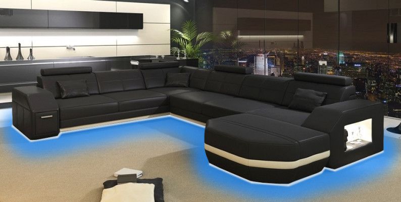 Leren bank Hoekbank Woonlandschap Hoekbank Zitbank Zit Hoek Nieuw USB+LED