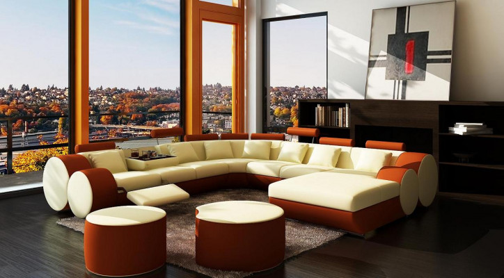 Ontwerper leren bank + USB grote woonlandschap bank bank bankstel hoekbank