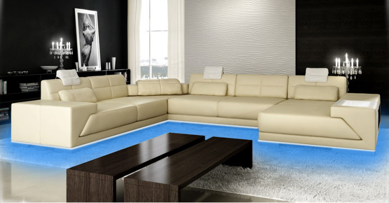 Lederen bank Bank met USB bank Design bank U-vormige hoekbank Gestoffeerde hoekbank XXL Big