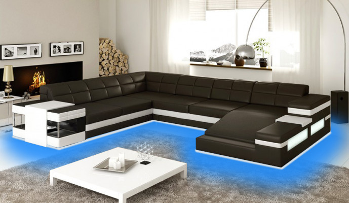 Designersofa bank USB woonkamer hoekbank woonlandschap gestoffeerde bank LED
