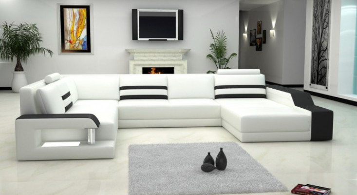 Leren bank Bank Bank Bekleding Hoekbank Grote set Woonlandschap Banken met USB