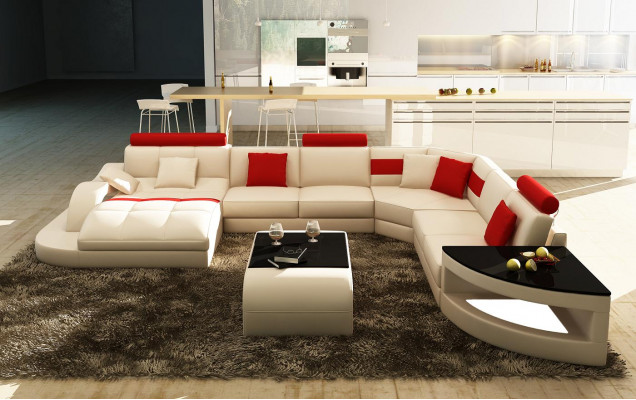 Multifunctioneel XXL grote lederen bank sofa met USB, hoek woonlandschap hoekbank bekleding