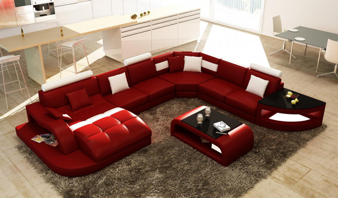 Multifunctioneel XXL grote lederen bank sofa met USB, hoek woonlandschap hoekbank bekleding