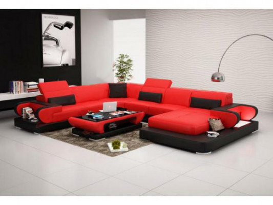 Sofa Hoekbank Bank Functiesofa + USB U Vorm Kunstleer Beige Slaapfunctie