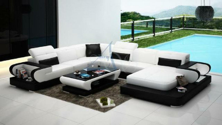Sofa Hoekbank Bank Functiesofa + USB U Vorm Kunstleer Beige Slaapfunctie