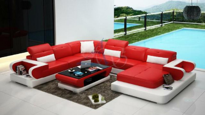 Sofa Hoekbank Bank Functiesofa + USB U Vorm Kunstleer Beige Slaapfunctie