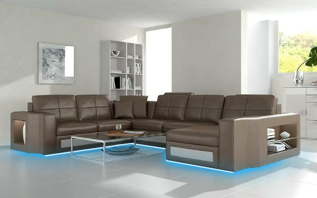 Ontwerp woonlandschap lederen bankhoekbank hoekbank gestoffeerde bank hoek USB + LED