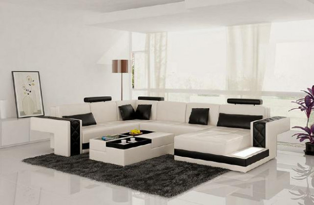 Ontwerp leren hoekbank hoekbank bankstel bank USB + LED woonlandschap