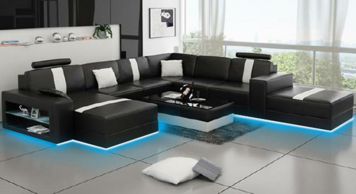 Hoekbank bekleding + USB Designer bank bank Modernde bankstellen U-vorm lederen hoekbank