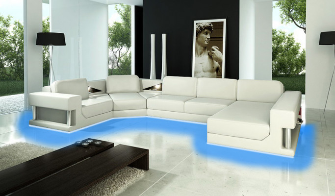 Hoekbank Moderne Leren Bank Woonlandschap + USB-bekleding Hoekbank Ontwerpbank