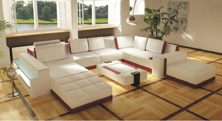 Sofa Bank Hoekbank Valentin U-vorm Luxe Designbank Leren Bank LED Leer Modern