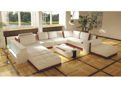 Sofa Bank Hoekbank Valentin U-vorm Luxe Designbank Leren Bank LED Leer Modern