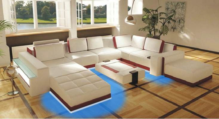 Sofa Bank Hoekbank Valentin U-vorm Luxe Designbank Leren Bank LED Leer Modern