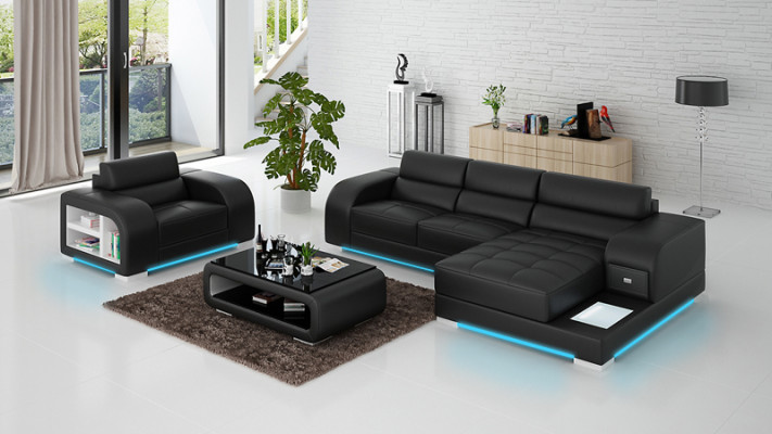 Leren bankstel met USB bank woonlandschap hoekbank + fauteuil set design bank nieuw