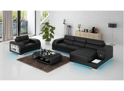 Leren bankstel met USB bank woonlandschap hoekbank + fauteuil set design bank nieuw