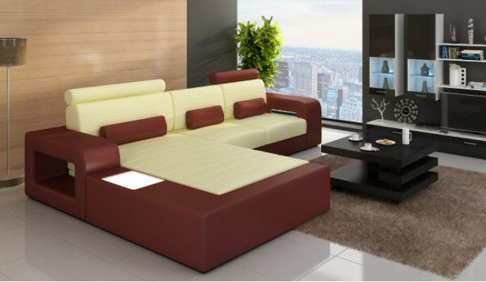 LEDER HOEKBANKSTEL met USB, LEDEREN BANK OP MAAT SOFA GARNITUUR HOEKSOFA