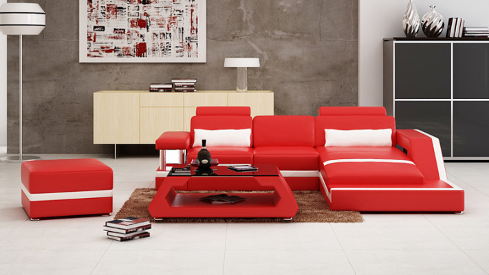 Leren bank met USB woongebied hoekbank hoek garnituur ontwerp Modern Sofa L6002E.
