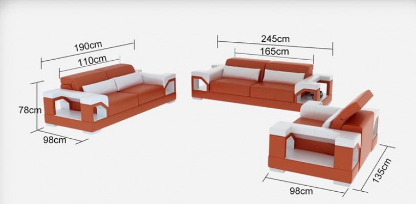 Lederen bank Bank Bankstel Set 3+2+1 zits Set Design Modern Bankstel met USB.