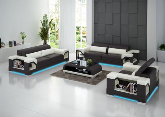 Lederen bank Bank Bankstel Set 3+2+1 zits Set Design Modern Bankstel met USB.