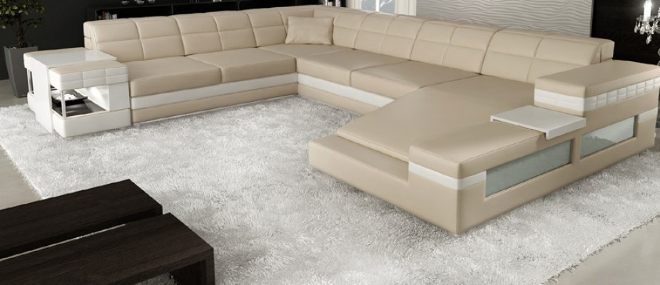 Ledersofa Bank Bank Bekleding Hoek Woonlandschap Hoekbank Ontwerp Leer PH3006 Nieuw