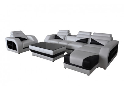 Leder hoekbank met USB-set Bankstellen Banken Bekleding Woonlandschap Fauteuil Hoek