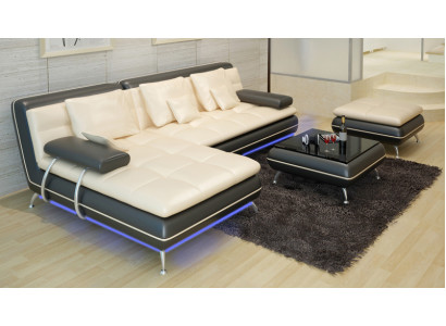Leren bankstel met USB woonlandschap hoekbank hoekmeubelen ontwerp modern bankstel F3015.