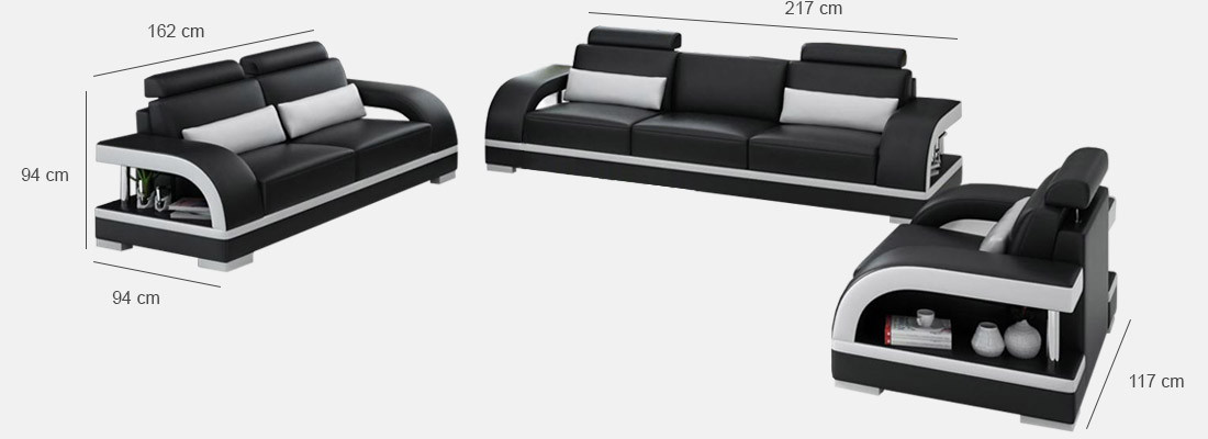 Ontwerper bankstel leren bankstel met USB set 3+2+1 set bank bankstel garnituur courtines
