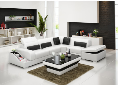 Leren bank met USB woonlandschap hoekbank hoekstuk ontwerp modern bankstel G8008D