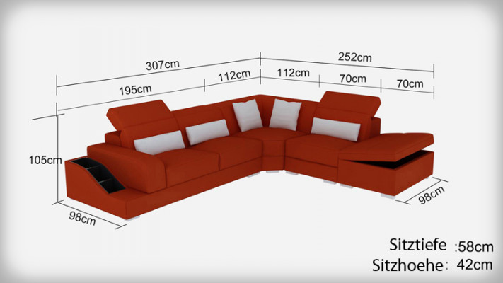 Leren bank met USB woonlandschap hoekbank hoekstuk ontwerp modern bankstel G8008D