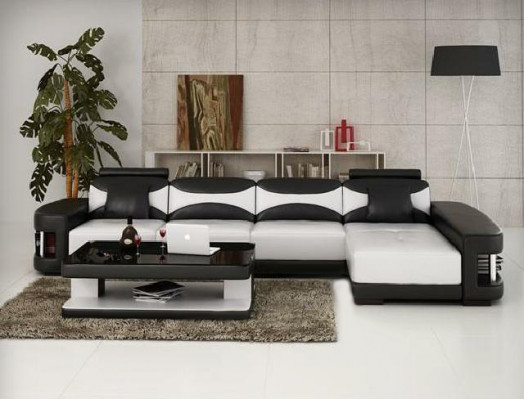 Hoekbank Hoekbank met USB-bekleding van lederen woonlandschap Chaiselounge Wies.