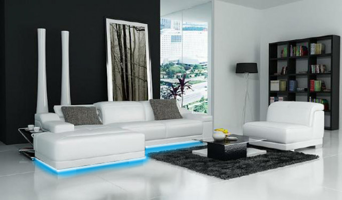 Woonlandschap bekleding hoekbank hoekbank met USB, set landschap leer nieuw/2711B